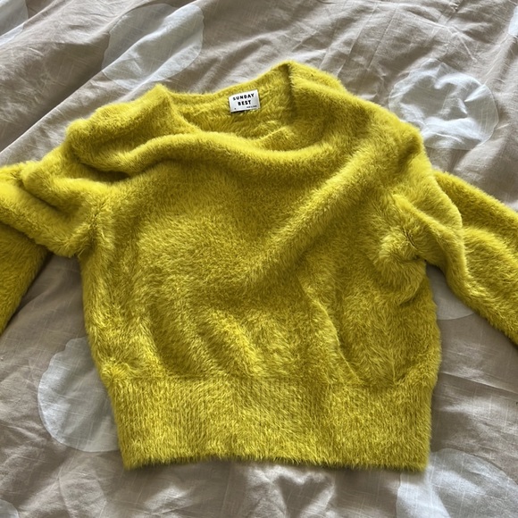 COPY - Sunday Best bright lime yellow fuzzy bell sleeve sweater - Picture 2 of 3